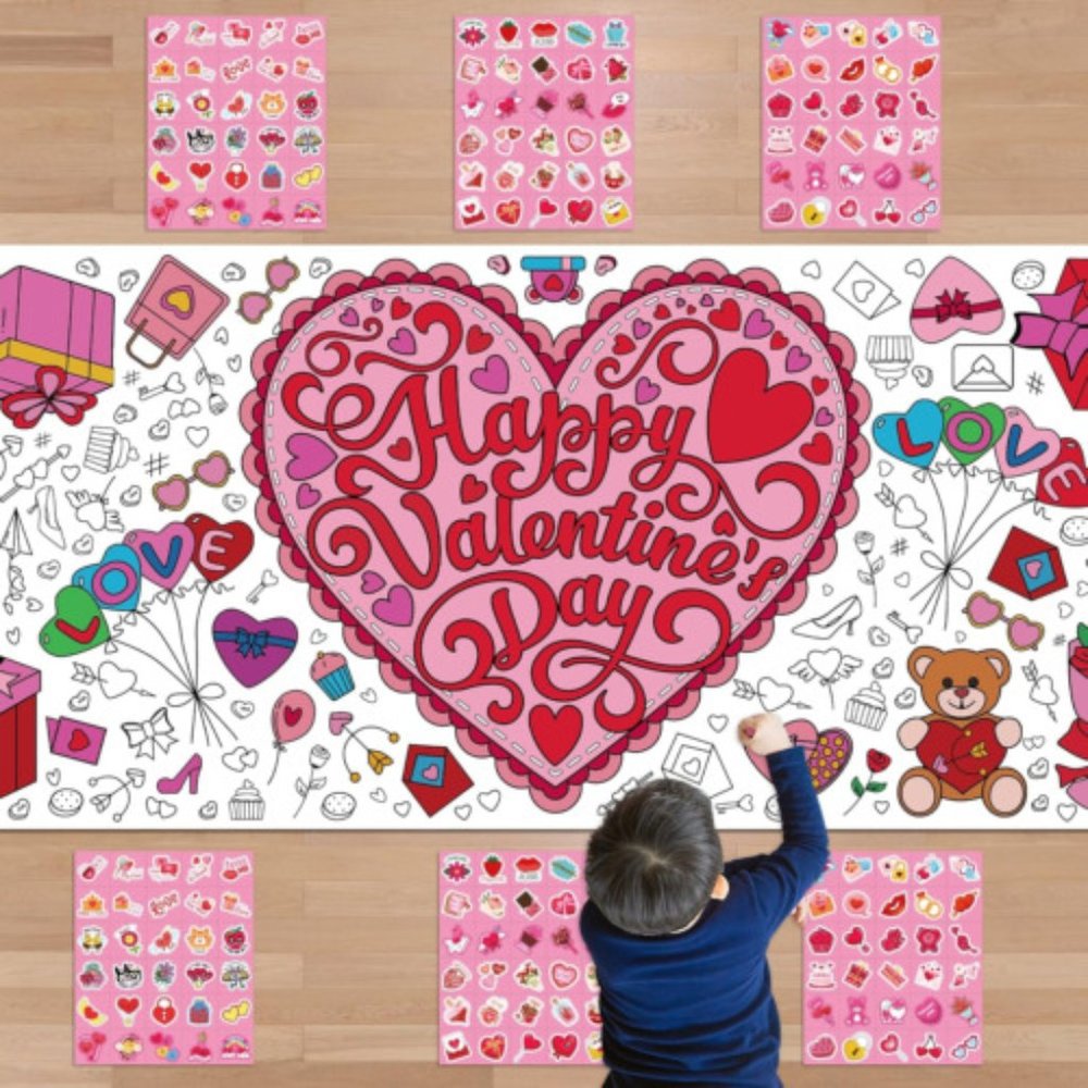 NEW Valentines Stickers with Coloring Tablecloth -Valentines Day Gifts - Picture 1 of 6